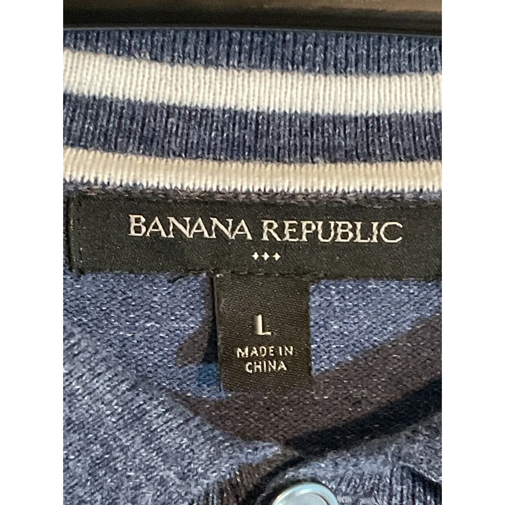 Banana Republic Mens Heathered Blue Knit Polo Shirt Size L Short Sleeve Casual‎